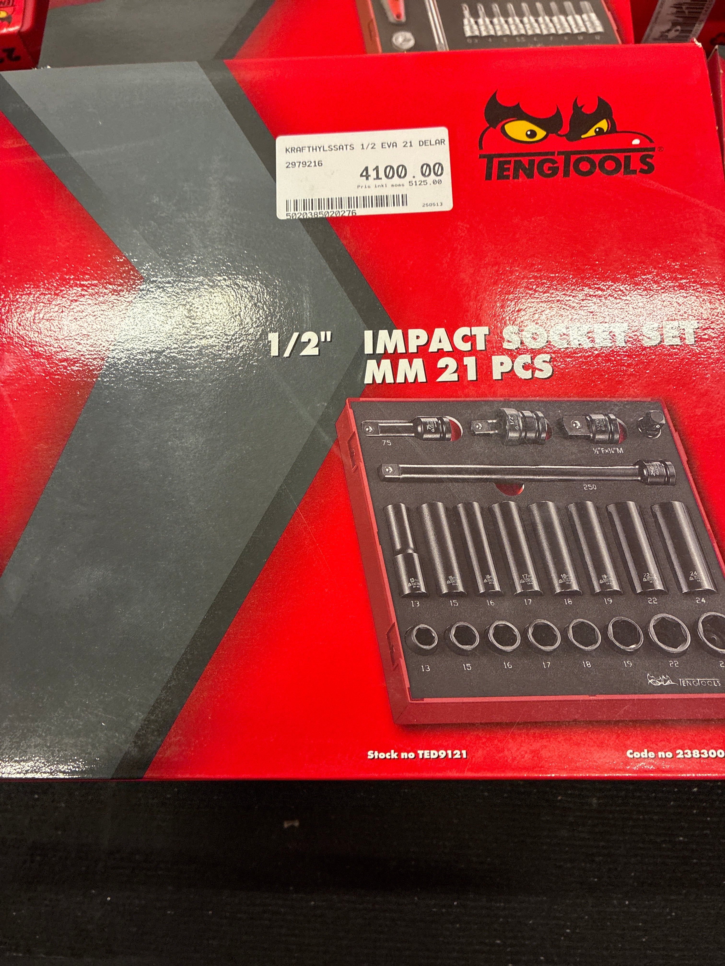 1/2-tums impact hylsnyckelsats, millimeter, 21 delar.”