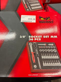 Hylsnyckelsats 3/8-tum, millimeter, 36 delar