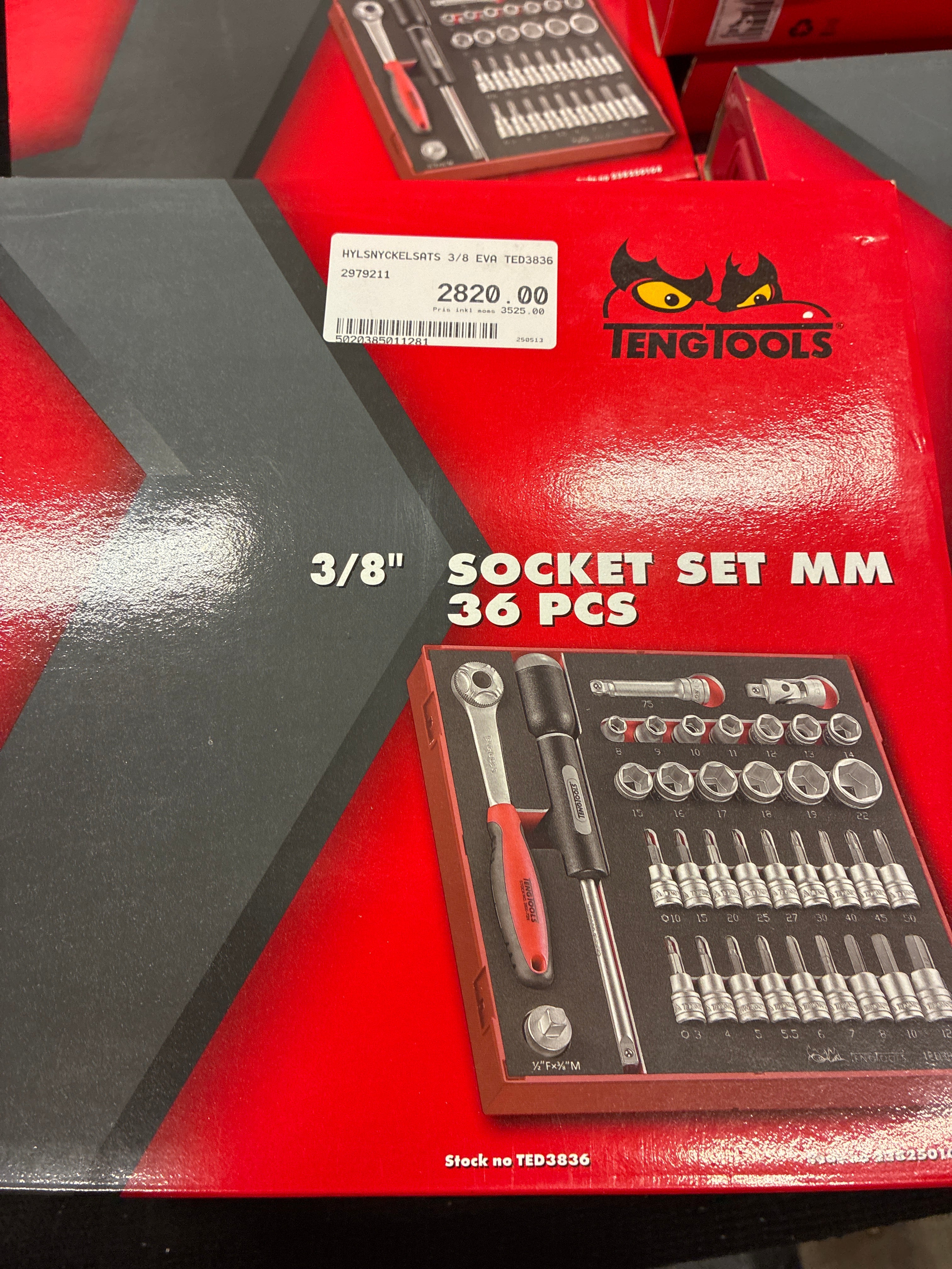 Hylsnyckelsats 3/8-tum, millimeter, 36 delar