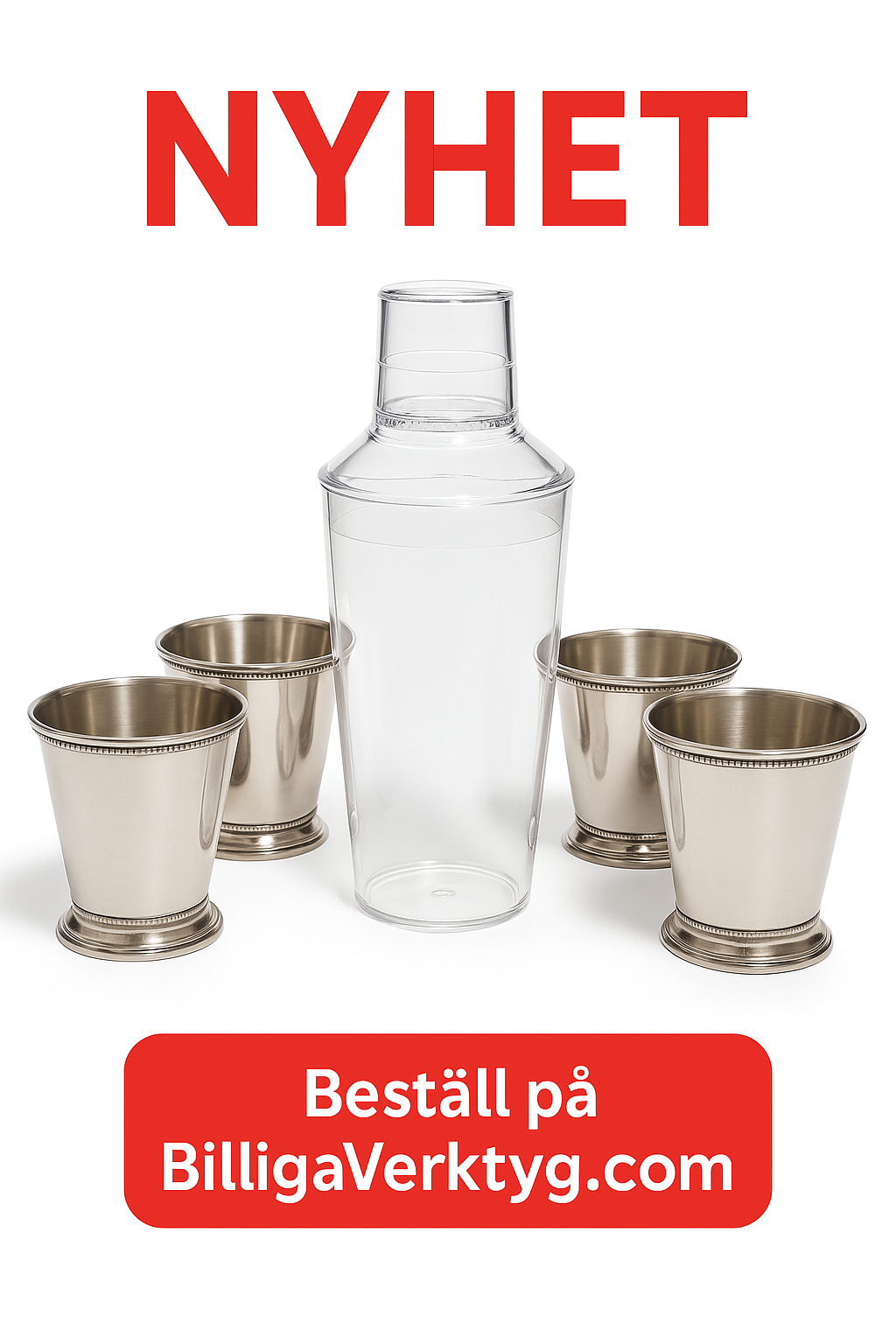 Fyra stycken metall Glass med en shaker
